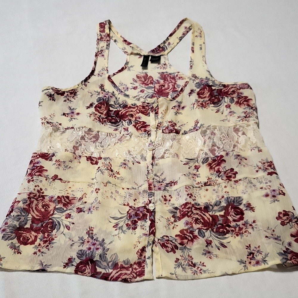 Sheer floral tank top size M